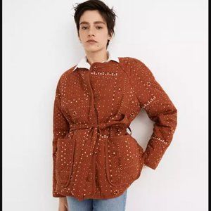 NEW MADEWELL $168 XXS 00 Quilted Bandana Jacket in Orange, Pockets Waist Tie